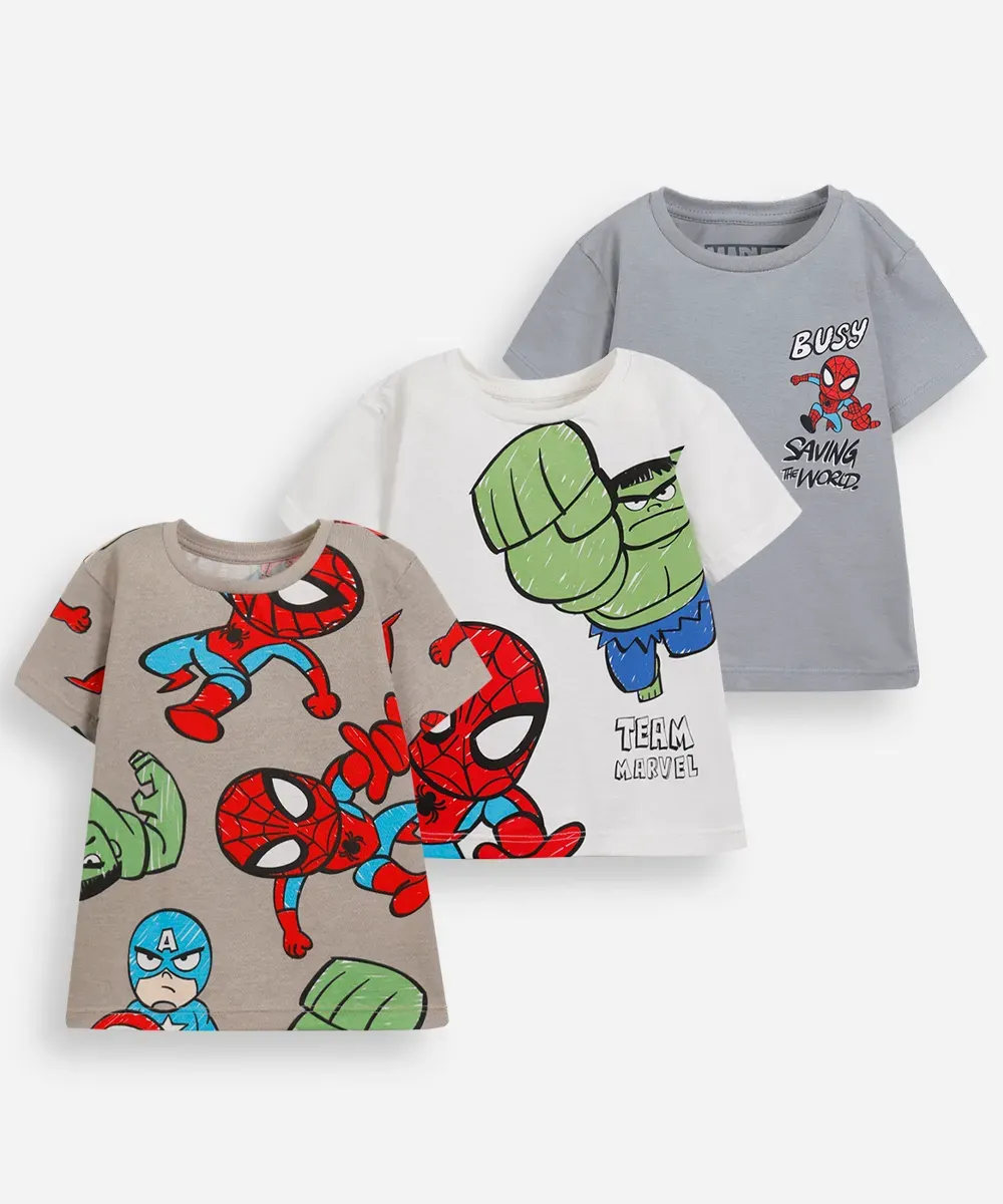 Kit 3 Camisetas Infantis Marvel 100% Algodão Certificado