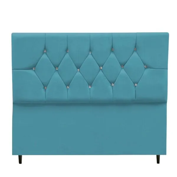 Cabeceira Cama Box Casal 140 Cm Geovana Suede Azul Turquesa