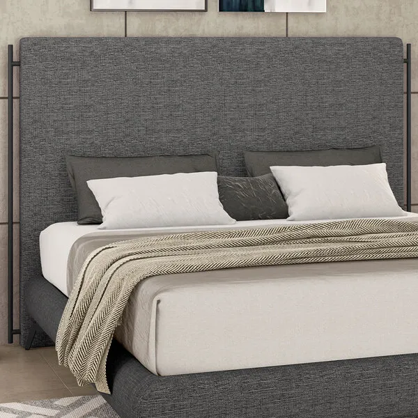 Cabeceira Cama Box Casal 140cm Estofada Goya P05 Linho Cinza