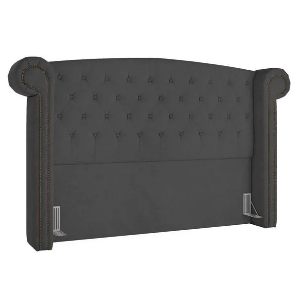 Cabeceira Cama Box Casal 140cm Provença P02 Veludo Chumbo