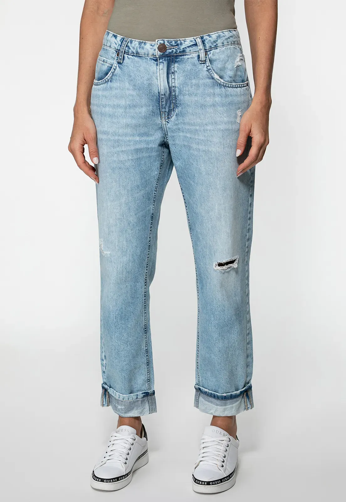 Calça Jeans Guess Boyfriend Azul Claro Feminina