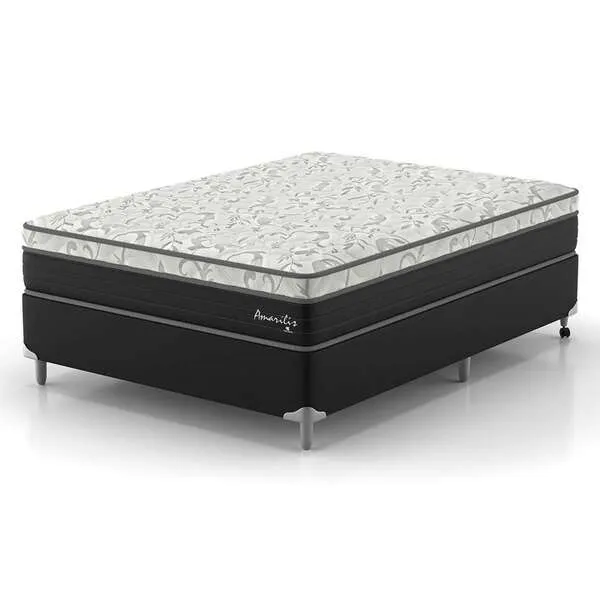 Cama Box Casal Amarilis Com Colchão D33 Preta E Branca