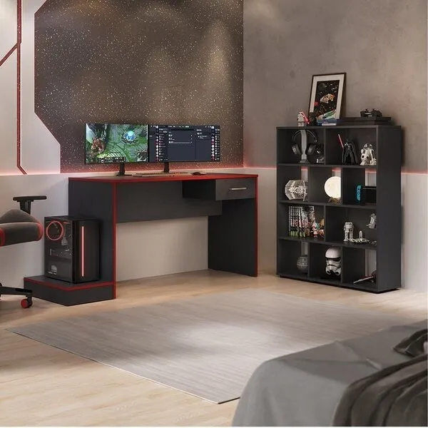Conjunto Escrivaninha Gamer E Estante Book Com Diversos N...