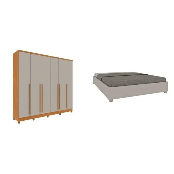 Conjunto Guarda Roupa Casal 6 Portas 8 Gavetas Puxador Md...