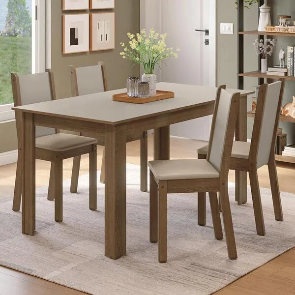 Conjunto Sala De Jantar Alva Mesa Tampo De Madeira 4 Cade...