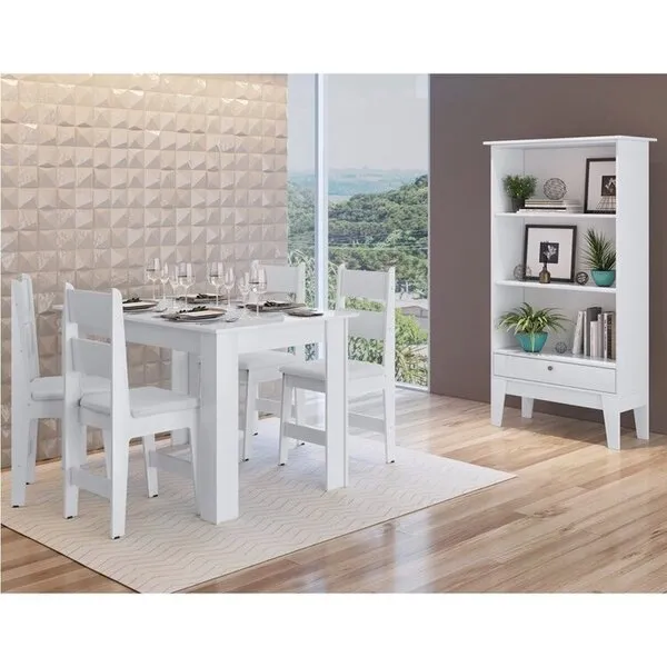 Conjunto Sala De Jantar Mesa Fixa Com 4 Cadeiras Branco