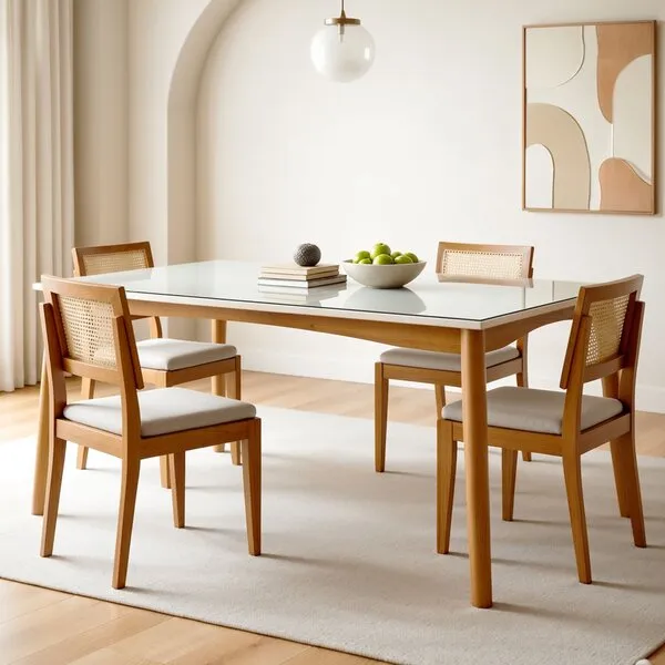 Conjunto Sala De Jantar Mesa Monalisa Com 4 Cadeiras Rain...