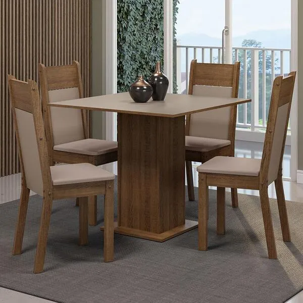 Conjunto Sala De Jantar Mesa Tampo De Madeira 4 Cadeiras ...