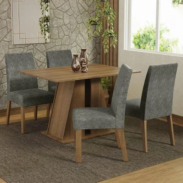 Conjunto Sala De Jantar Mesa Tampo De Madeira 4 Cadeiras ...