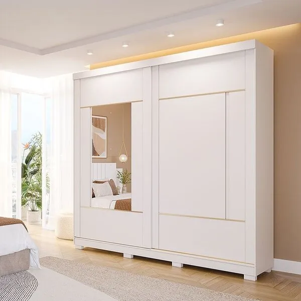 Guarda-roupa Casal 229cm Mdf 2 Portas De Correr Com Pés E...
