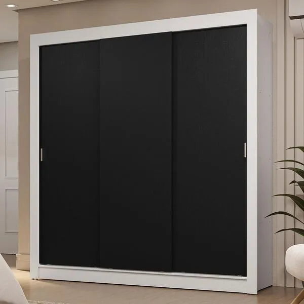 Guarda-roupa Casal 3 Portas De Correr Branco/preto Sublim...
