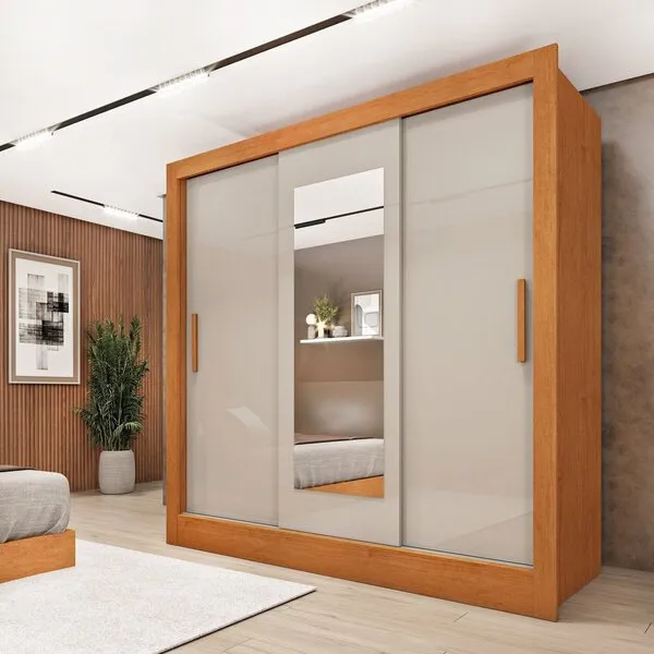 Guarda Roupa Casal 3 Portas Taiffa 190cm Com Espelho Yescasa