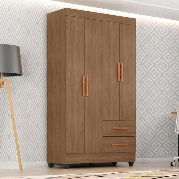 Guarda Roupa Casal 4 Portas 2 Gavetas Com Pés Lite Marrom...