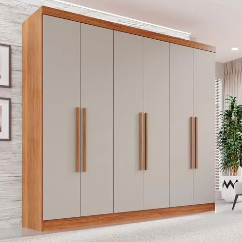 Guarda-roupa casal 6 portas 2 gavetas cinamomo off-white