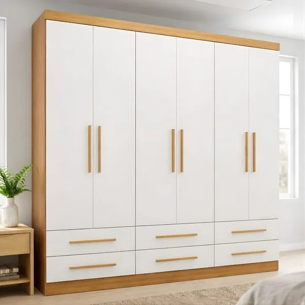 Guarda-roupa Casal 6 Portas 6 Gavetas Majestic Freijó/ Of...