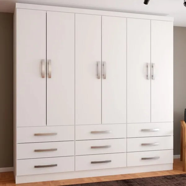 Guarda-roupa Casal Piemonte 6 Portas 9 Gavetas Branco - P...