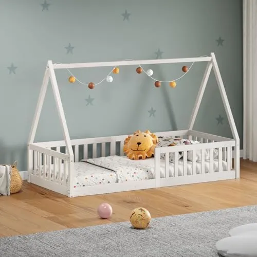 IDIMEX Cama Infantil Madeira Branco Grade Montessori Casi...
