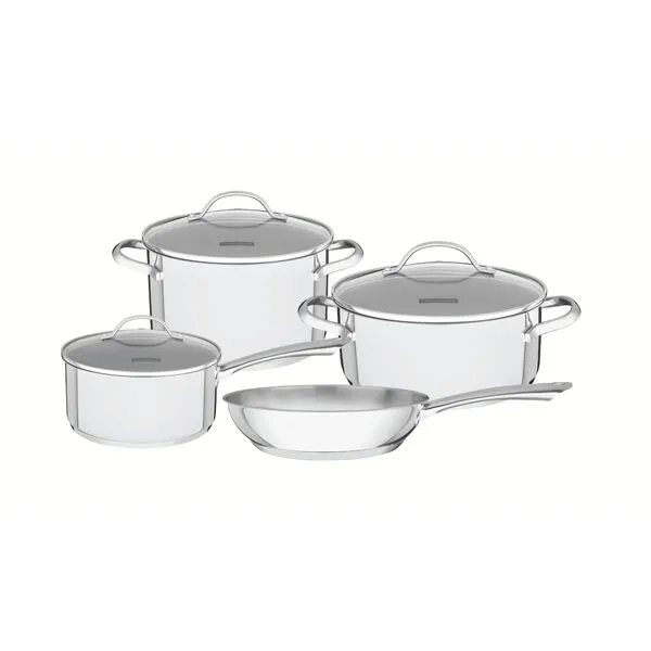 Jogo De Panelas Tramontina Una Aço Inox Fundo Triplo Tamp...