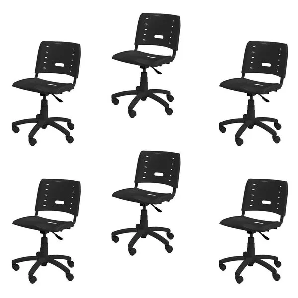 Kit 6 Cadeiras De Escritório Base Giratória Elo Preto