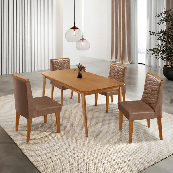 Mesa De Jantar Copper 120cm Tampo Canto Mdf Com 4 Cadeiras E