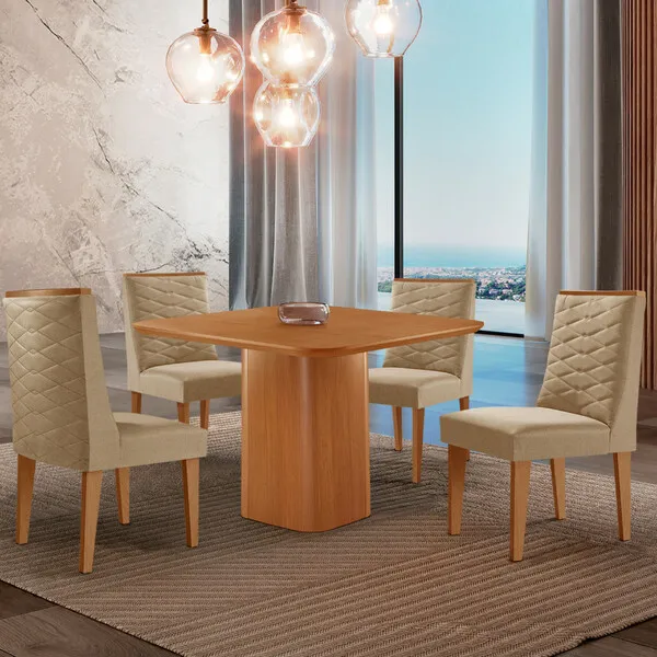 Mesa De Jantar Eloise 90cm Tampo Mdf Laminado Com 4 Cadeiras