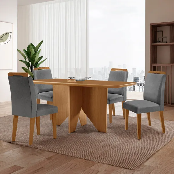 Mesa De Jantar Evora 120cm Mdf Canto Copo E Com 4 Cadeira...