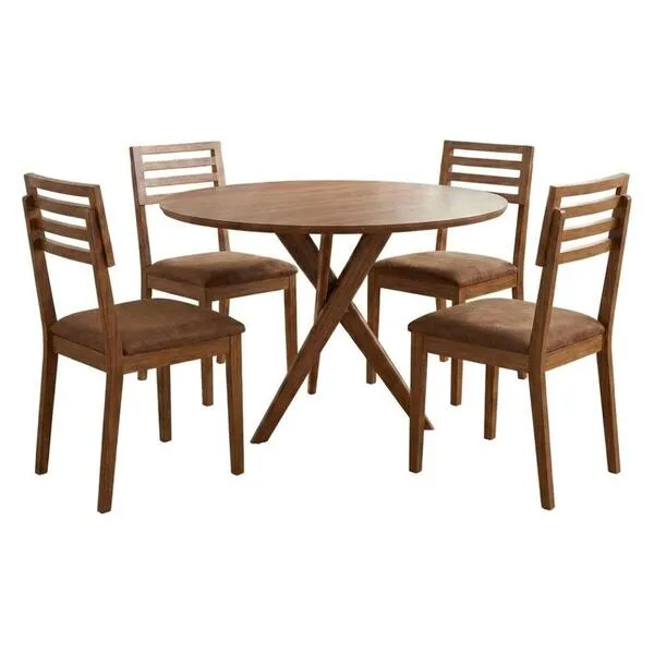 Mesa De Jantar Redonda Cacau Com 4 Cadeiras Estofadas Jup...
