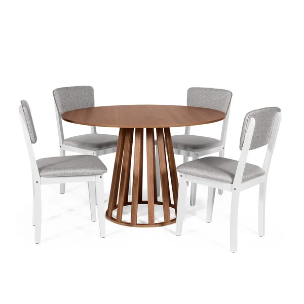 Mesa De Jantar Redonda Gabi Noronha Com 4 Cadeiras Estofadas