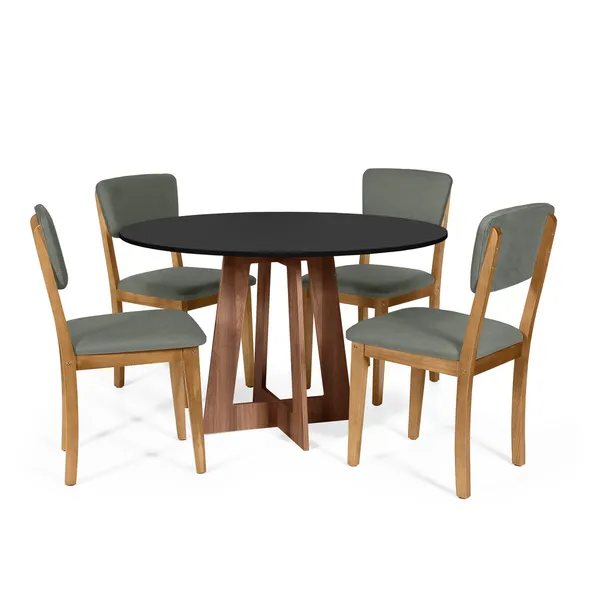 Mesa De Jantar Redonda Montreal Pret/nor Com 4 Cadeiras E...