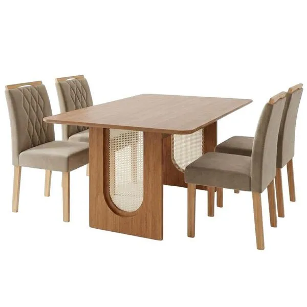 Mesa De Jantar Valentina Mdf Com 4 Cadeiras Estofadas Sue...