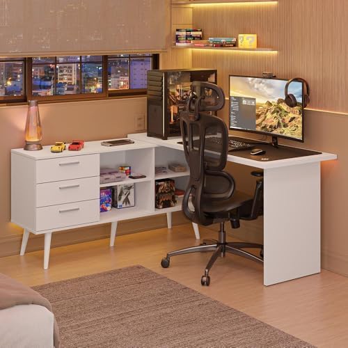 Escrivaninha Em L Mesa Para Computador Gamer 3 Gavetas Br...