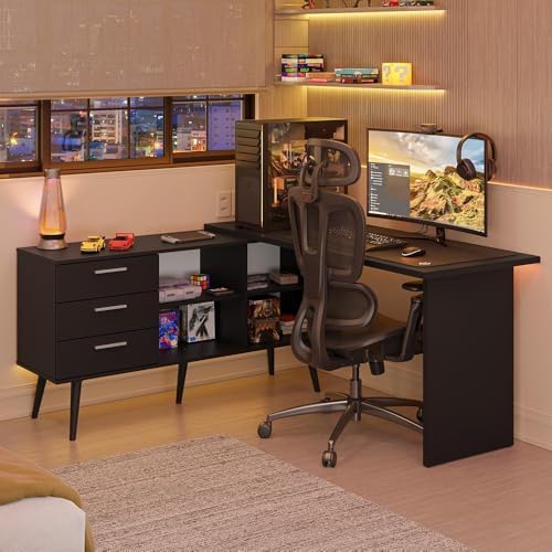 Escrivaninha Em L Mesa Para Computador Gamer 3 Gavetas Pr...