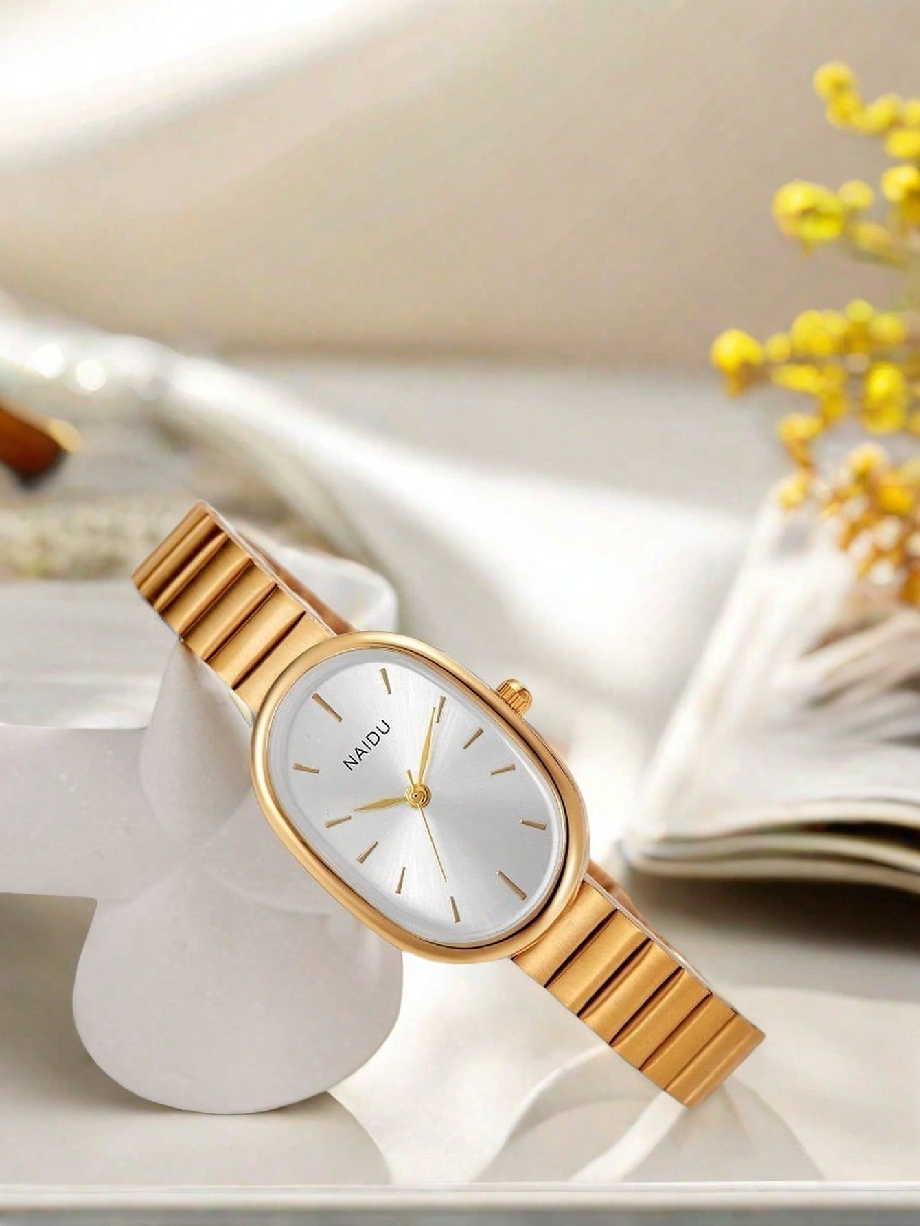 Relógio Quartzo Minimalista Pulseira Aço Inoxidável