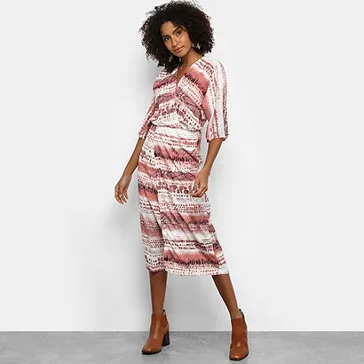 Vestido Acostamento Midi Estampado - Feminino