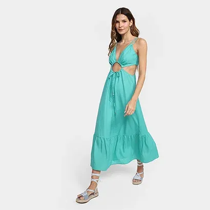 Vestido Mercatto Midi Recorte Frontal Decote V - Feminino